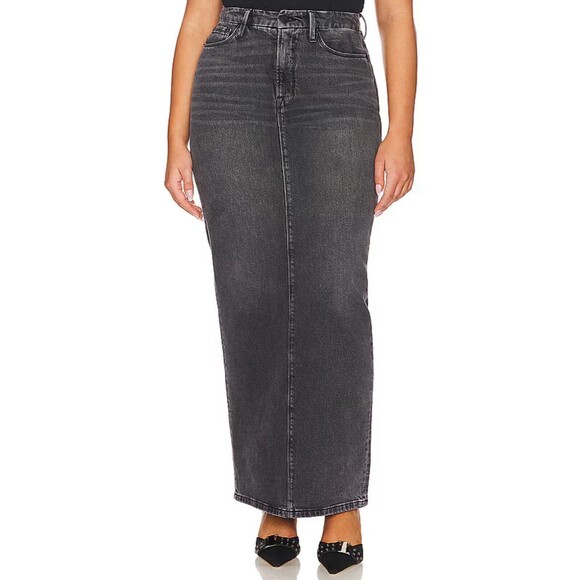 Good American Maxi Tube Skirt Womens 2 / 26 High Rise Black Denim Zip Slit NWT